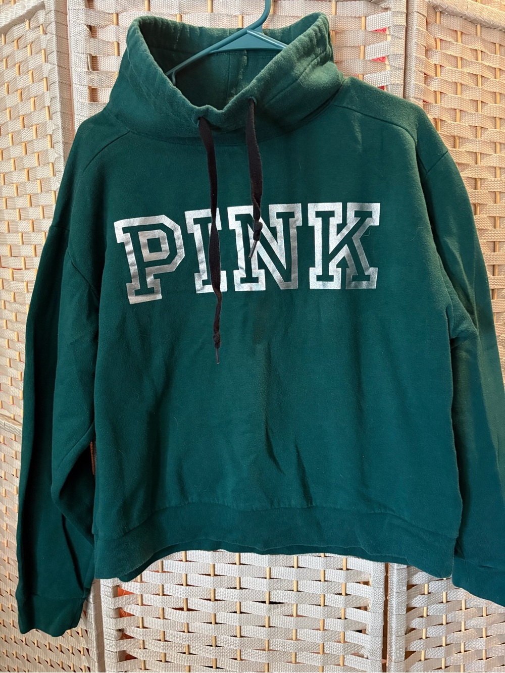 PINK Victoria's Secret Dark Green Funnel Neck Pullover Hoodie